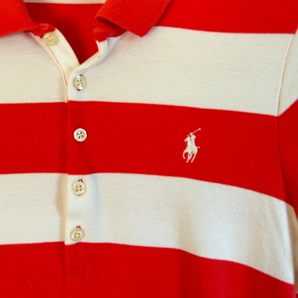 Polo Ralph Lauren Coral White Striped Polo Dress Womens Large Short Sleeve Pony - Picture 2 of 7